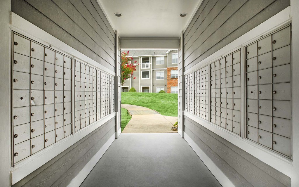 the Mail center at Seasons at Umstead apartments in Raleigh