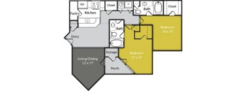 a floor plan of a 2-bedroom apartment home at the eclipse apartments duluth ga