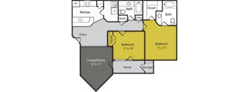 a floor plan of a 2-bedroom apartment home at the eclipse apartments duluth ga