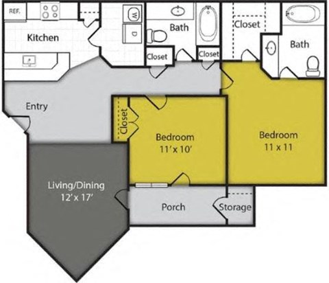 a floor plan of a 2-bedroom apartment home at the eclipse apartments duluth ga