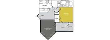 a rendering of a floor plan of a 1-bedroom apartment home at eclipse apartments duluth ga