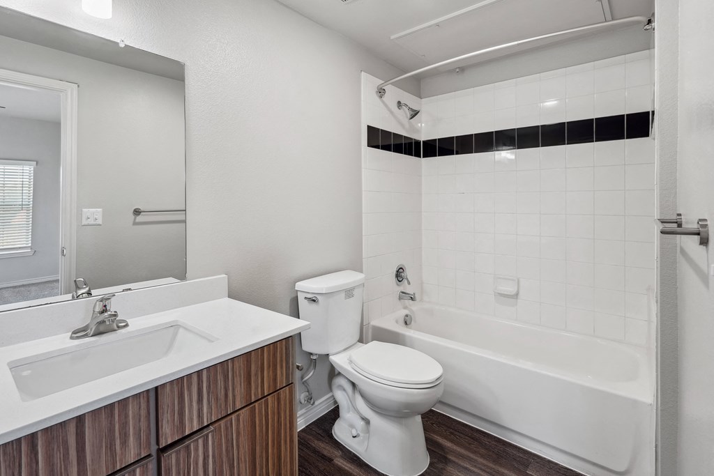 a bathroom with a toilet and a tub and a sink