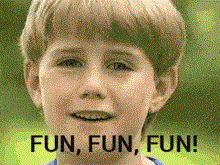 A child with the text "FUN, FUN, FUN!" in the foreground.