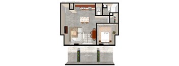 A floor plan of a 104 ADA compliant apartment.