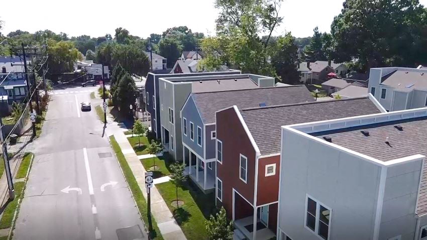 Aerial view of Swiss Village houses along Lynn St. - Photo Gallery