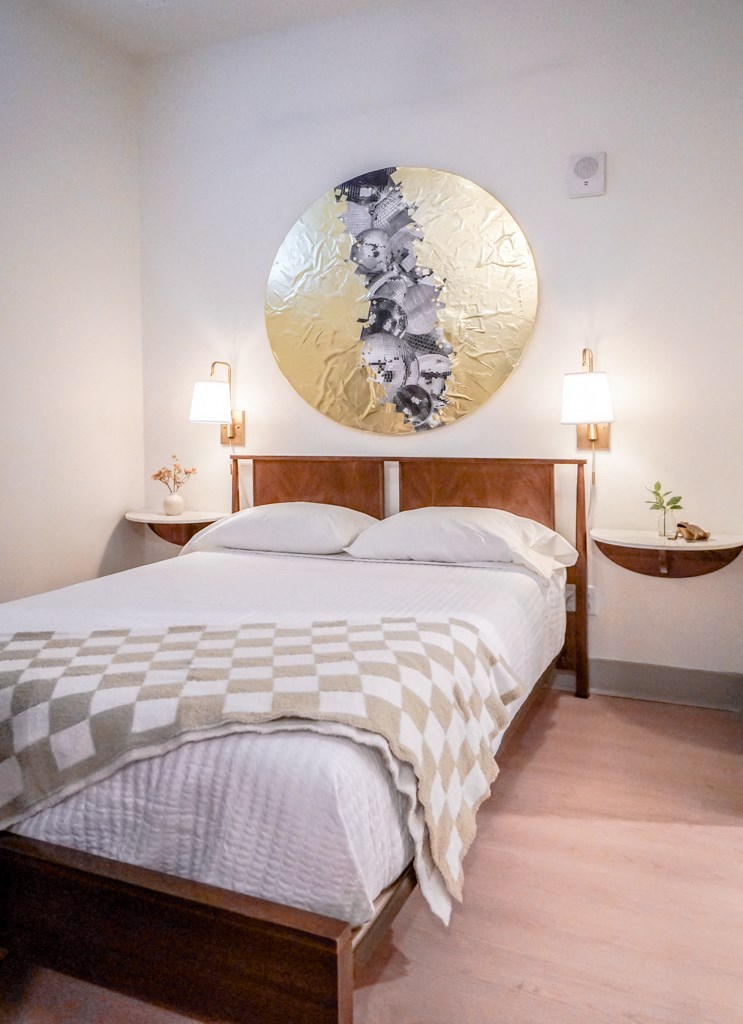 bedroom in 1st floor studio apartment at Myers Medical Lofts