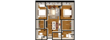 A floor plan of a house with labeled rooms and dimensions.
