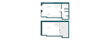 a floor plan of a small house with a bedroom and a living room