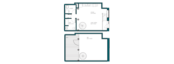 the floor plan of a small house with a bedroom and a living room