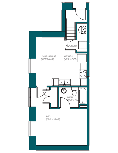 a floor plan of a small house with a bedroom and a living room