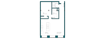 a floor plan of a small house with a bedroom and a living room