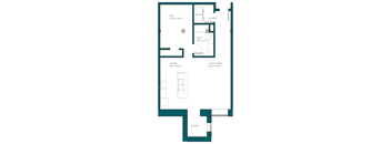 a floor plan of a small apartment with a bedroom and a living room