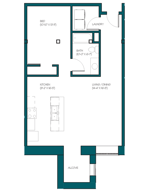 a floor plan of a small apartment with a bedroom and a living room