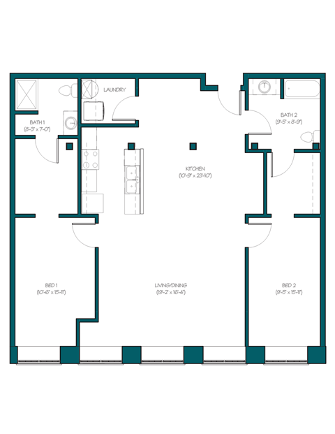 the blueprint floor plan of a bedroom apartment
