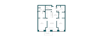 a floor plan of a bedroom floor plan with an open concept living room and kitchen