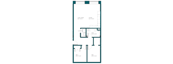a floor plan of a unit with a bedroom and a living room and a staircase