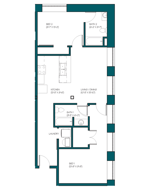 a floor plan of a unit with a bedroom and a bathroom