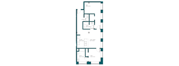 a floor plan of a residence with a bedroom and a living room and a staircase