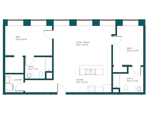 a floor plan of a unit with a bedroom and a living room