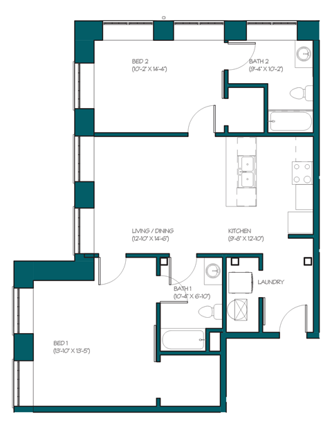 a floor plan of a residence with an open floor plan with a bedroom and a