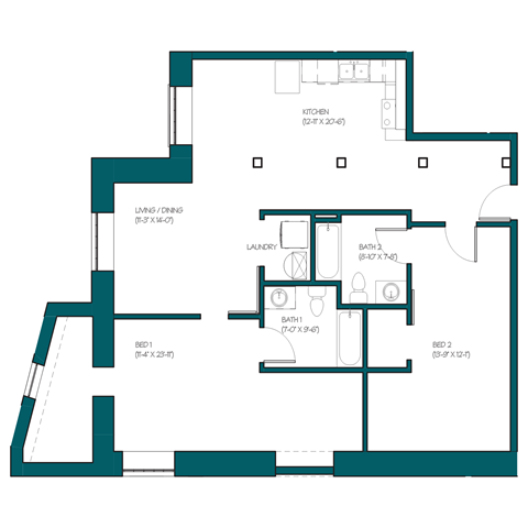 a floor plan of a house with a combination of bedrooms and baths