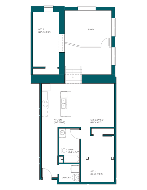 a floor plan of a residence with a loft and a patio