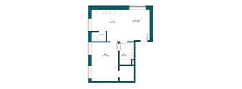 a floor plan of a small house with a bedroom and a living room
