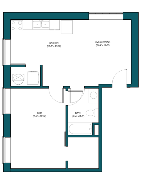 a floor plan of a small house with a bedroom and a living room