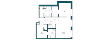 a floor plan of a residence with a bedroom and a living room