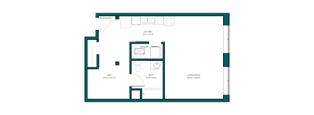 a floor plan of a small apartment with a bedroom and a living room