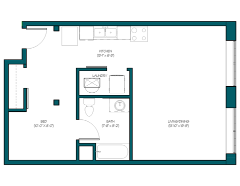 a floor plan of a small apartment with a bedroom and a living room