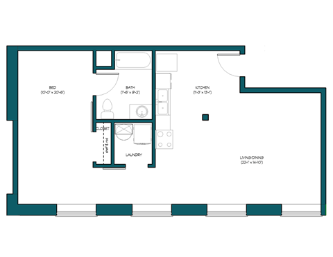 a floor plan of a house with a bedroom and a living room