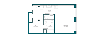 a floor plan of a unit with a bedroom and a bathroom