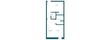 a floor plan of a small apartment with a bedroom and a bathroom