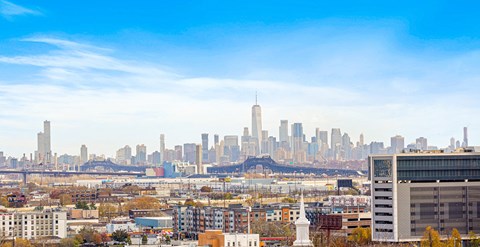 the city skyline with theforceforce tower in the distance