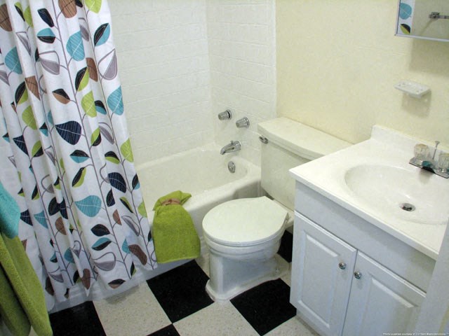 a bathroom with a toilet and a sink and a shower curtain