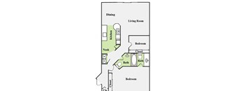 a floor plan of a house with a bedroom and a living room