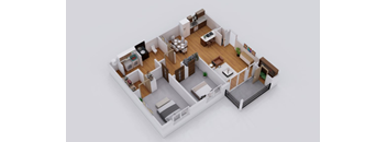 a 3 bedroom floor plan is shown with a kitchen and living room