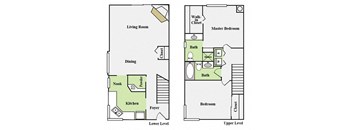 a floor plan of a house with two bedrooms and a living room
