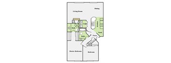 a floor plan of a house with a bedroom and a living room