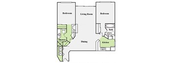 a floor plan of a living room and a kitchen