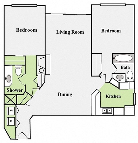 a floor plan of a living room and a kitchen
