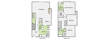 two floor plan of a house with two bedrooms and a living room