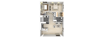 a 3d rendering of the interior of a house with a bedroom and a bathroom