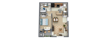 a 3d drawing of the floor plan of a studio apartment