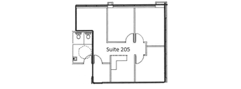 a floor plan of a room with a suite 205
