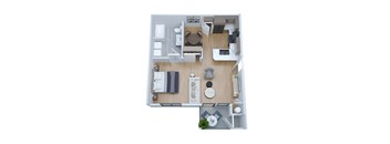 a stylized floor plan of a studio apartment