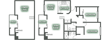 A floor plan of a house with a living room, dining room, kitchen, and three bedrooms.