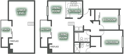 A floor plan of a house with a living room, dining room, kitchen, and three bedrooms.