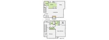 a floor plan of a house with bedrooms and a living room
